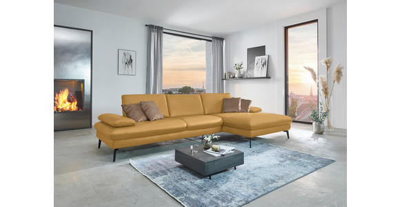 ECKSOFA in Echtleder Gelb 325/157 cm - Gelb/Schwarz, Design, Leder/Metall (325/157cm) - Dieter Knoll