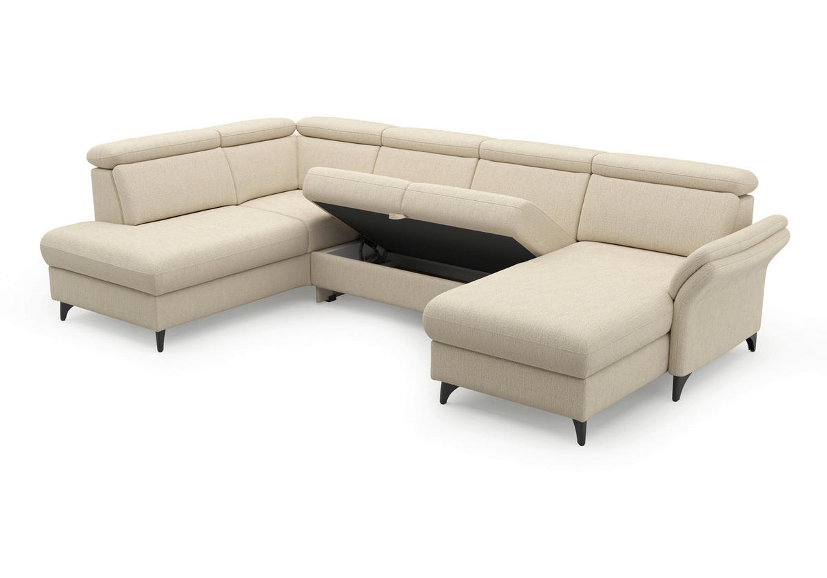 WOHNLANDSCHAFT GLENDALE E Sandfarben Chenille  - Sandfarben/Schwarz, KONVENTIONELL, Textil/Metall (193/321/166cm) - Sit & More