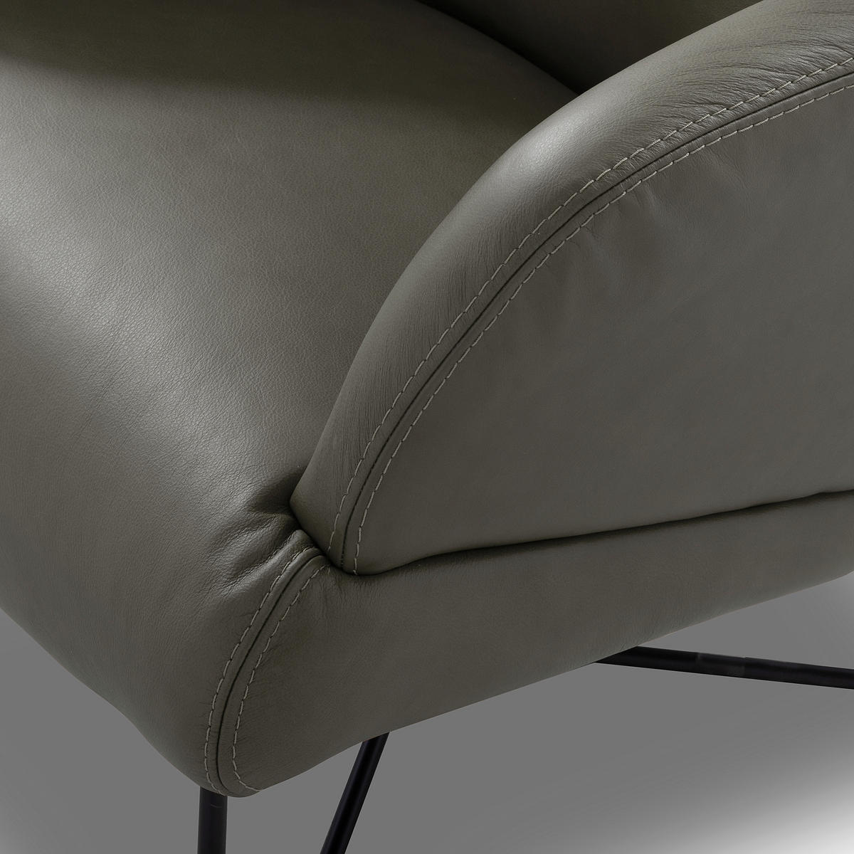 SESSEL in Echtleder Grau  - Schwarz/Grau, Design, Leder/Metall (67/87/74cm) - Livetastic