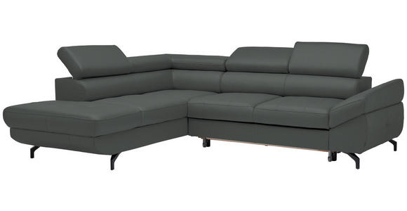 ECKSOFA in Echtleder Grau 220/270 cm - Schwarz/Grau, Design, Leder/Metall (220/270cm) - Novel