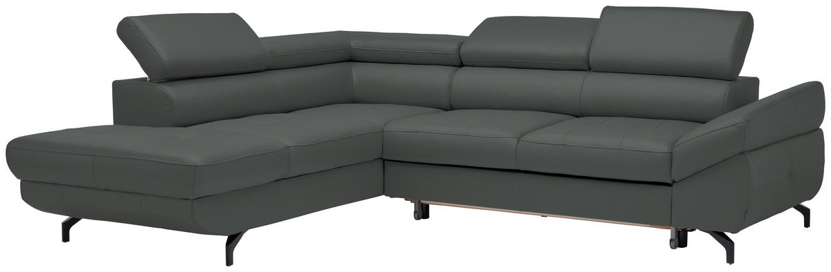 ECKSOFA in Echtleder Grau  - Schwarz/Grau, Design, Leder/Metall (220/270cm) - Novel
