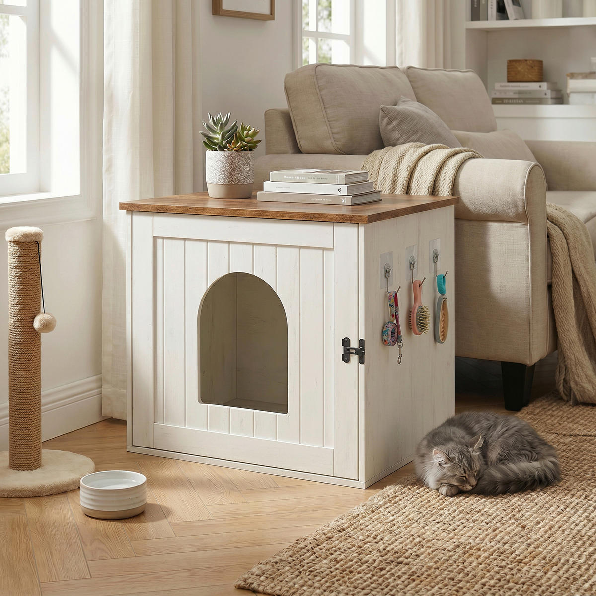 KATZENTOILETTE - Braun/Weiß, Trend, Holzwerkstoff (55/50/50cm) - Boxxx