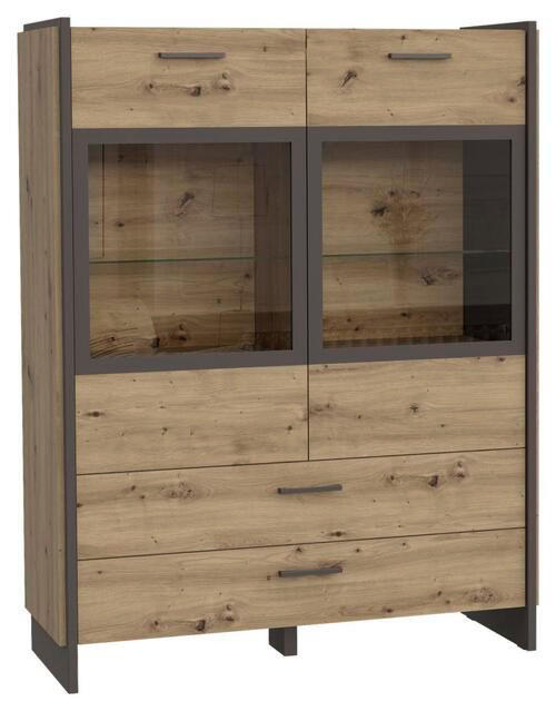 HIGHBOARD  in 117,1/150,1/41,3 cm  - Eichefarben/Grau, MODERN, Glas/Holzwerkstoff (117,1/150,1/41,3cm) - Hom`in