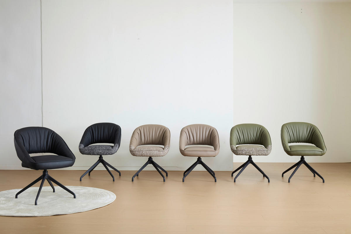 ARMLEHNSTUHL  Sitzfläche 360° drehbar, automatische Rückholfunktion Webstoff Echtleder  - Schwarz/Graugrün, Design, Leder/Textil (61/81/66cm) - Dieter Knoll