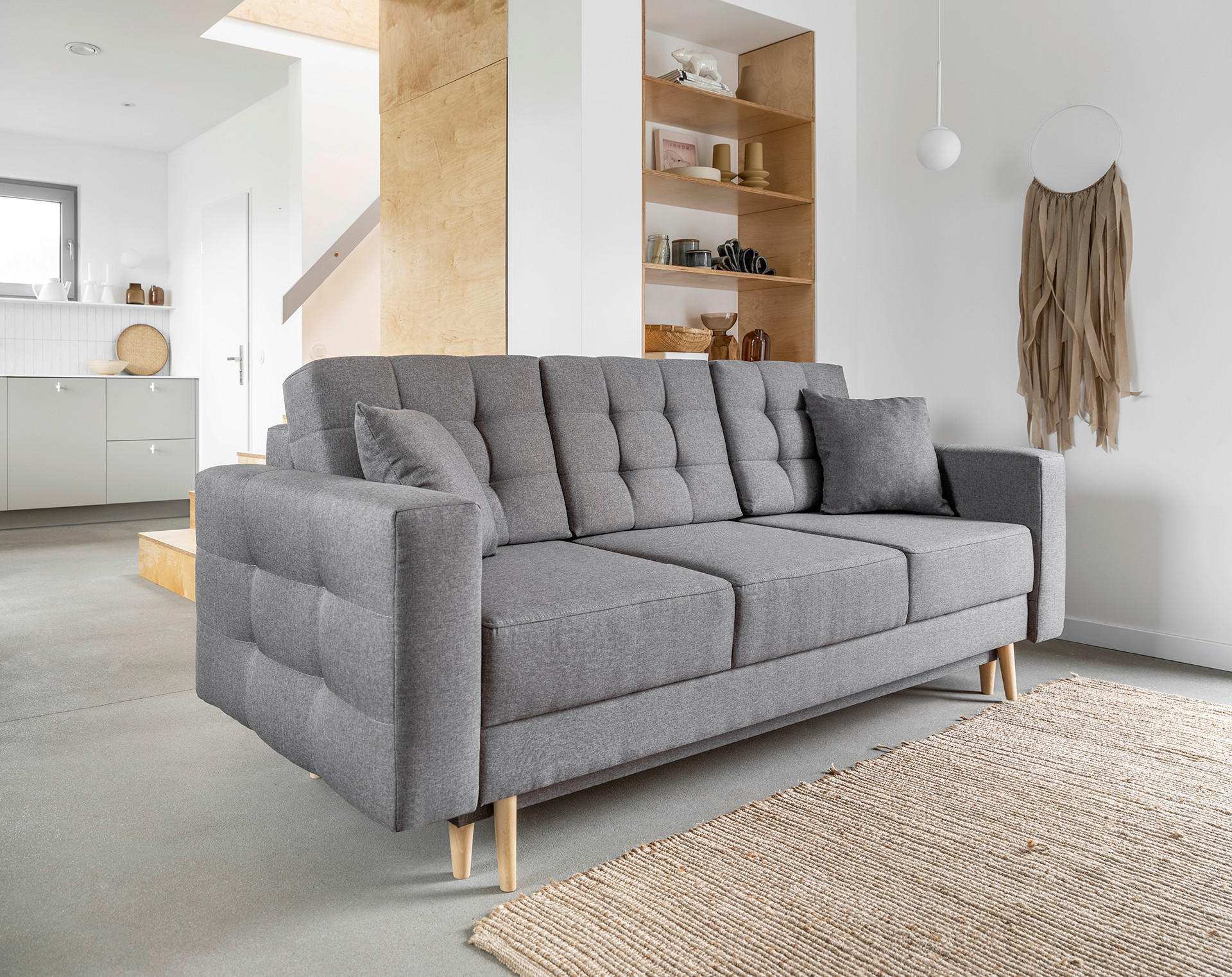 SCHLAFSOFA Webstoff Grau  - Buchefarben/Grau, Design, Holz/Textil (230/93/92cm) - MID.YOU
