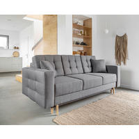 SCHLAFSOFA in Webstoff Grau  - Buchefarben/Grau, Design, Holz/Textil (230/93/92cm) - MID.YOU