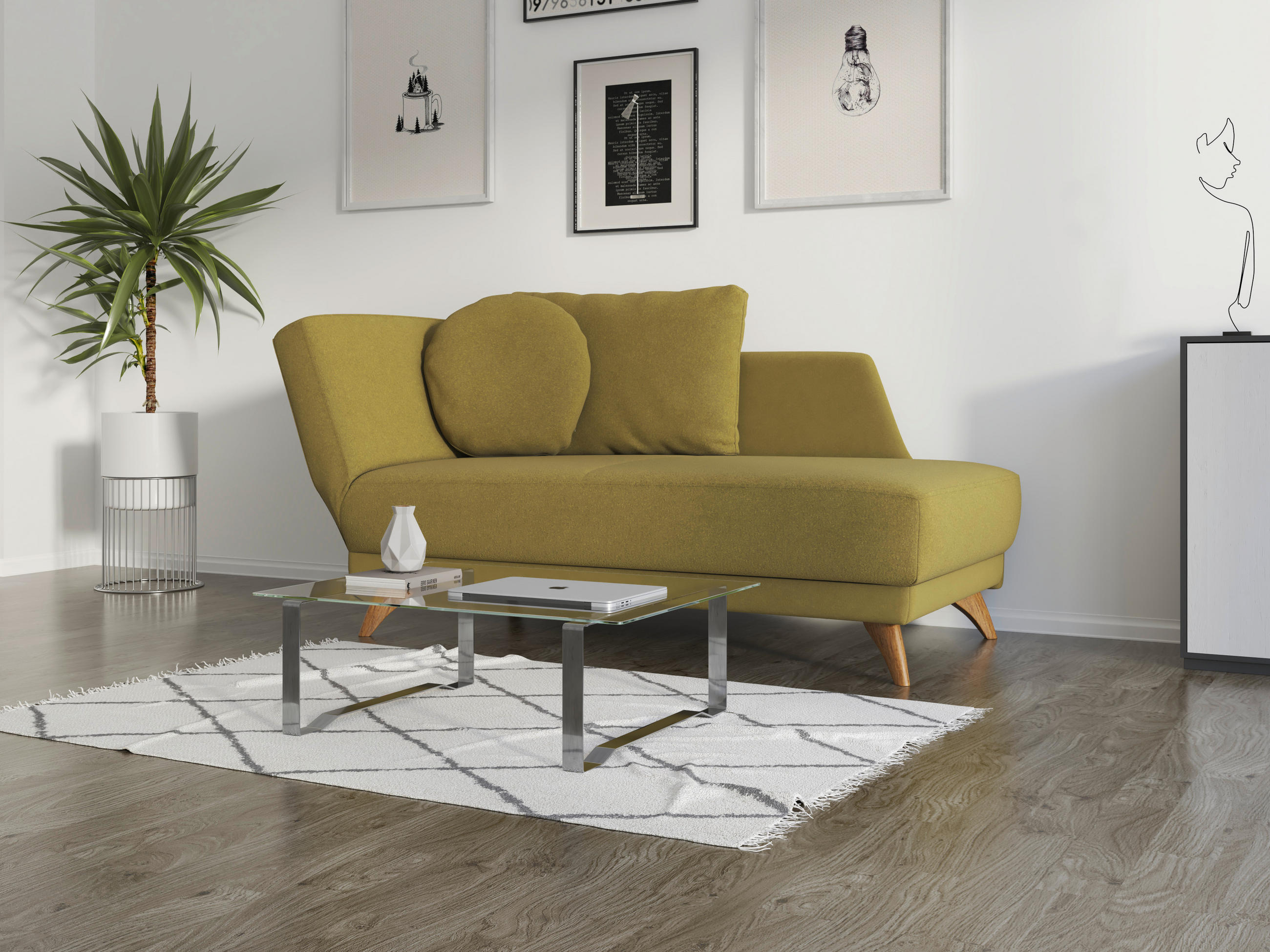 RÉCAMIERE in Flachgewebe Grün  - Eichefarben/Grün, Modern, Holz/Textil (205/74/94cm) - Bali