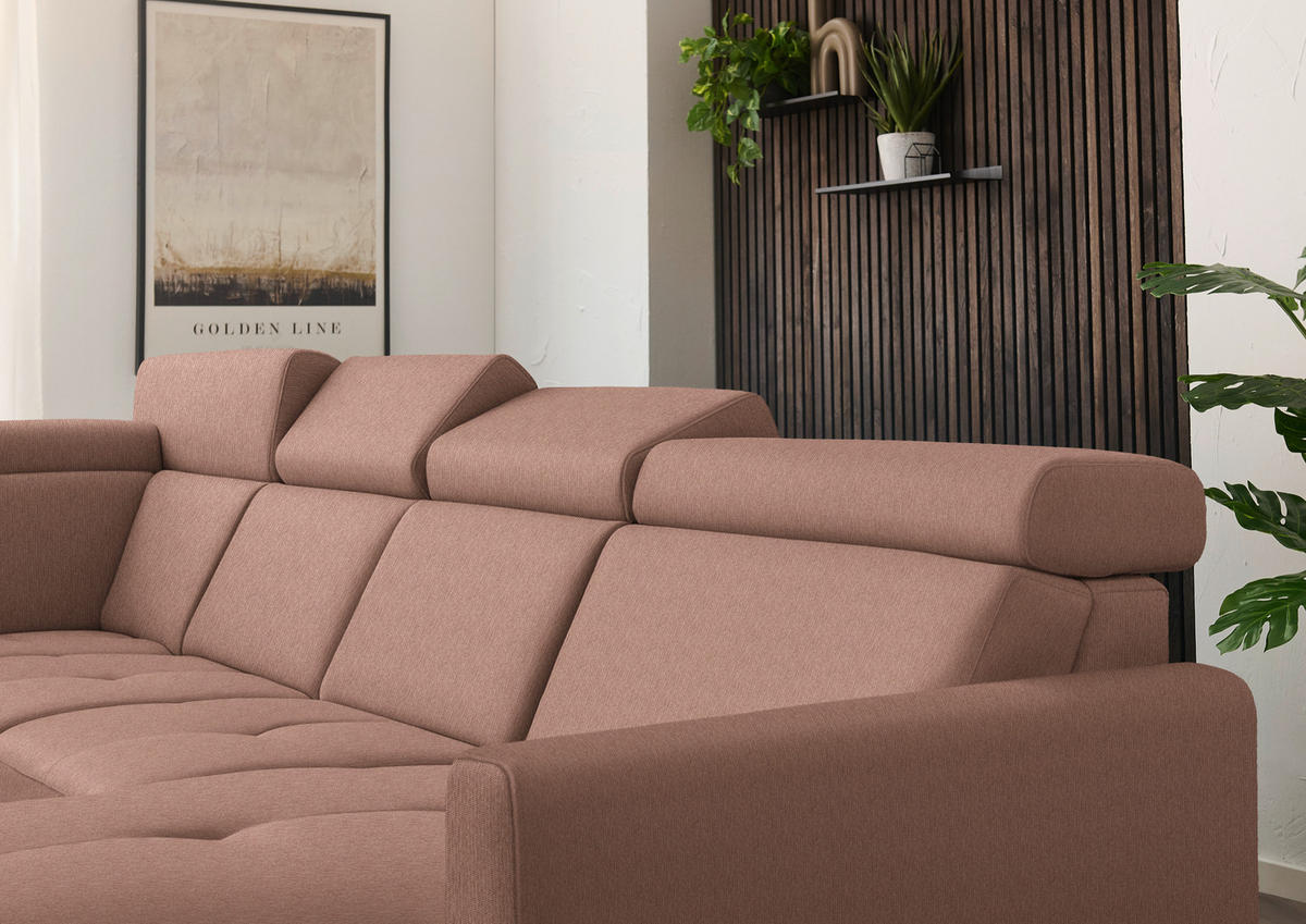 WOHNLANDSCHAFT Flachgewebe Terracotta  - Terracotta/Schwarz, Konventionell, Textil/Metall (215/333/174cm) - Beldomo System