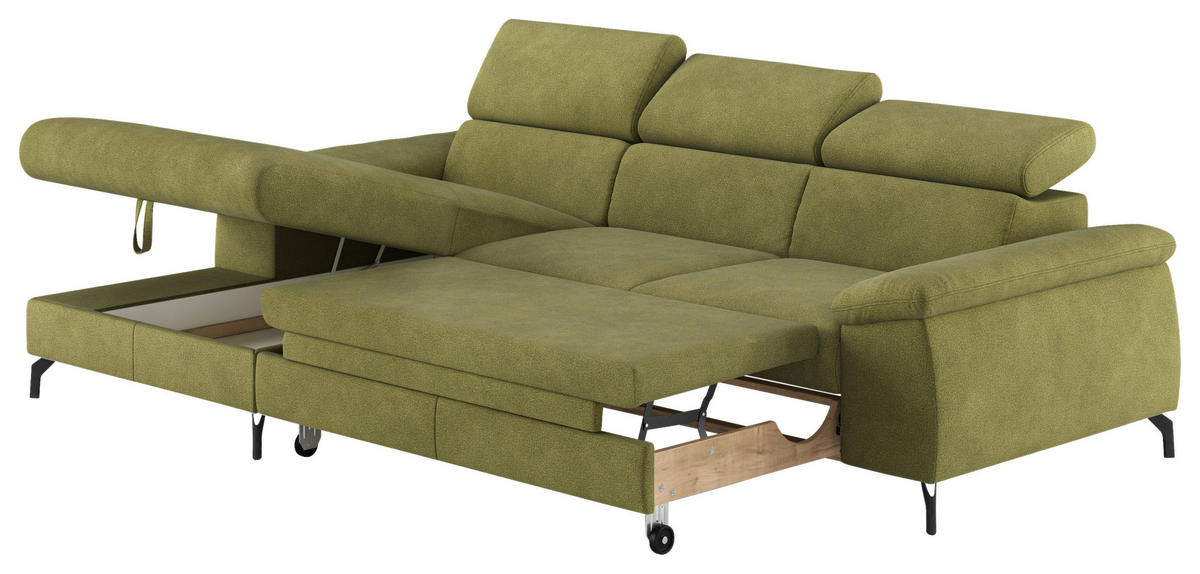ECKSOFA in Webstoff Grün  - Schwarz/Grün, Design, Textil/Metall (166/244cm) - Livetastic