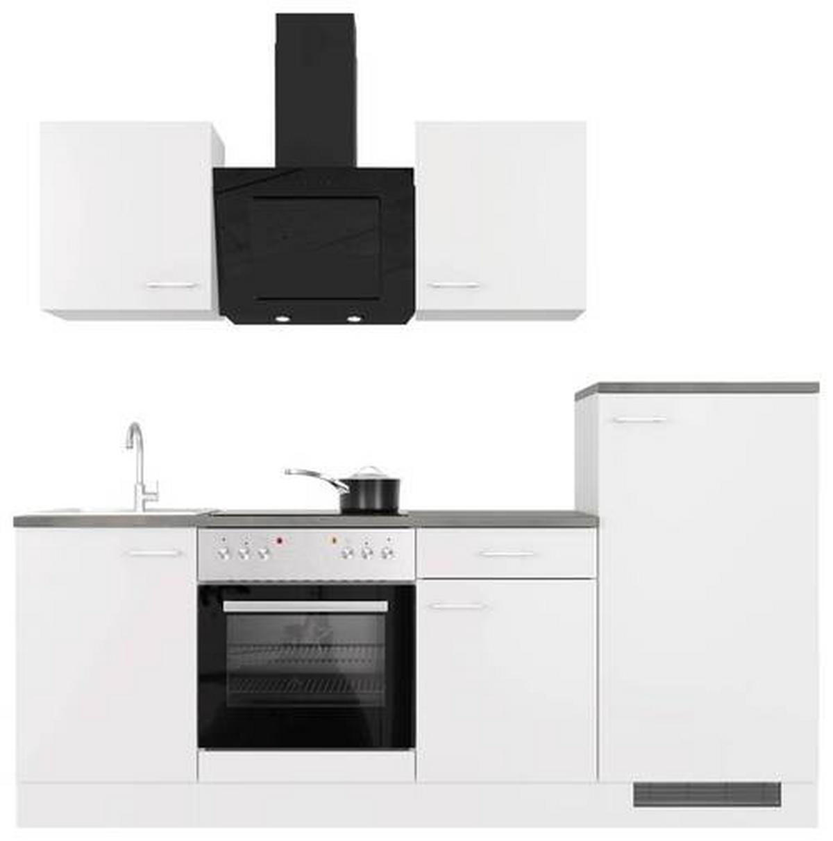 KÜCHENBLOCK 220,5 cm   in Weiß  - Graubraun/Alufarben, MODERN, Holzwerkstoff/Kunststoff (220,5cm) - FlexWell
