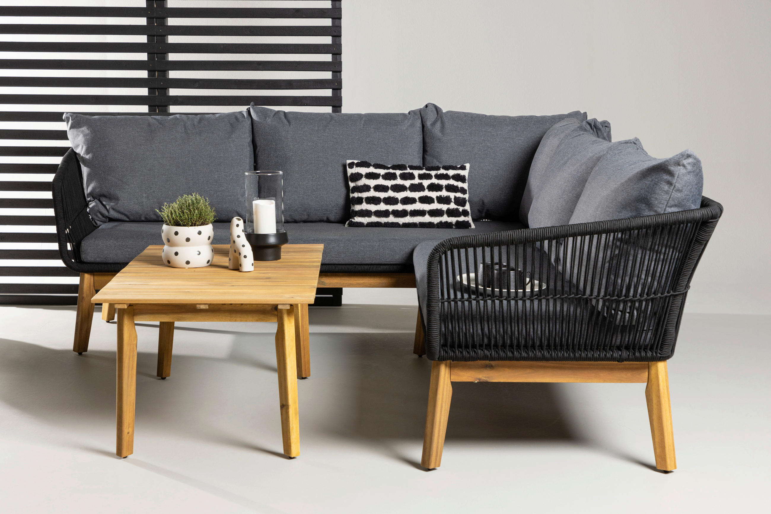 LOUNGEGARNITUR 210/160 cm Akazie Aluminium  - Dunkelgrau/Schwarz, KONVENTIONELL, Holz/Kunststoff (210/160cm) - Gardenson