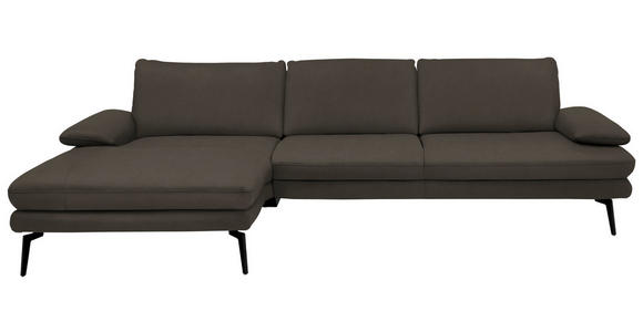 ECKSOFA in Echtleder Graubraun 180/310 cm - Graubraun/Schwarz, Design, Leder/Metall (180/310cm) - Dieter Knoll