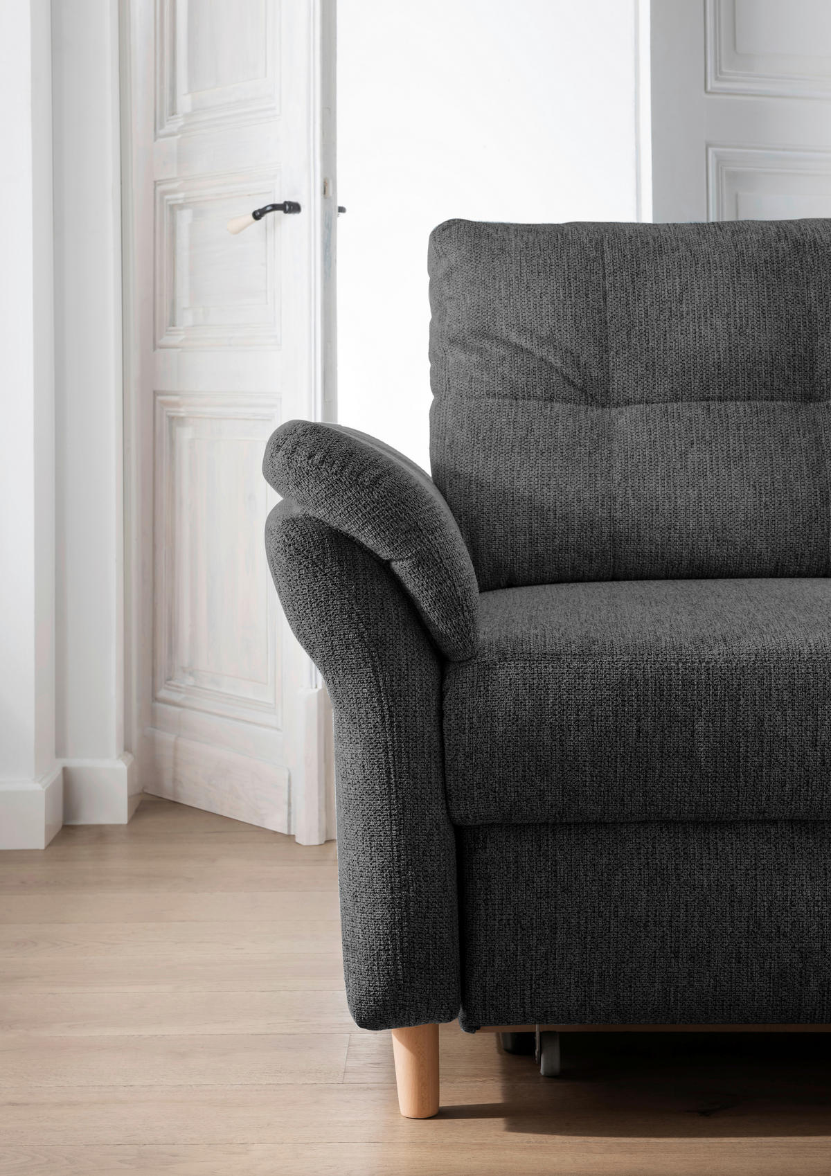 ECKSOFA in Chenille Anthrazit  - Anthrazit/Naturfarben, Modern, Holz/Textil (264/206cm) - Livetastic