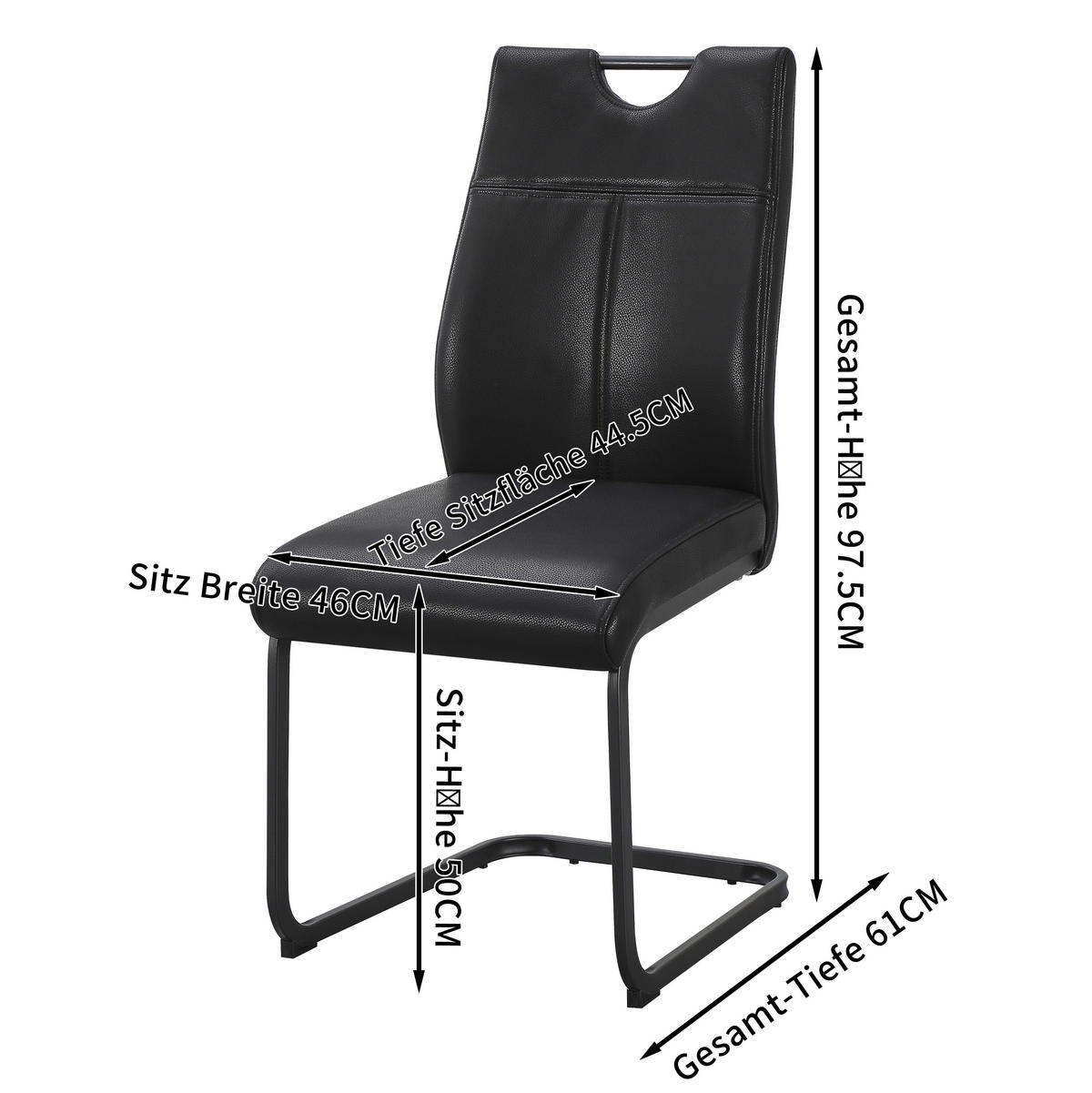 SCHWINGSTUHL    Echtleder  Schwarz  - Schwarz, MODERN, Leder/Metall (45/97/63cm) - Livetastic