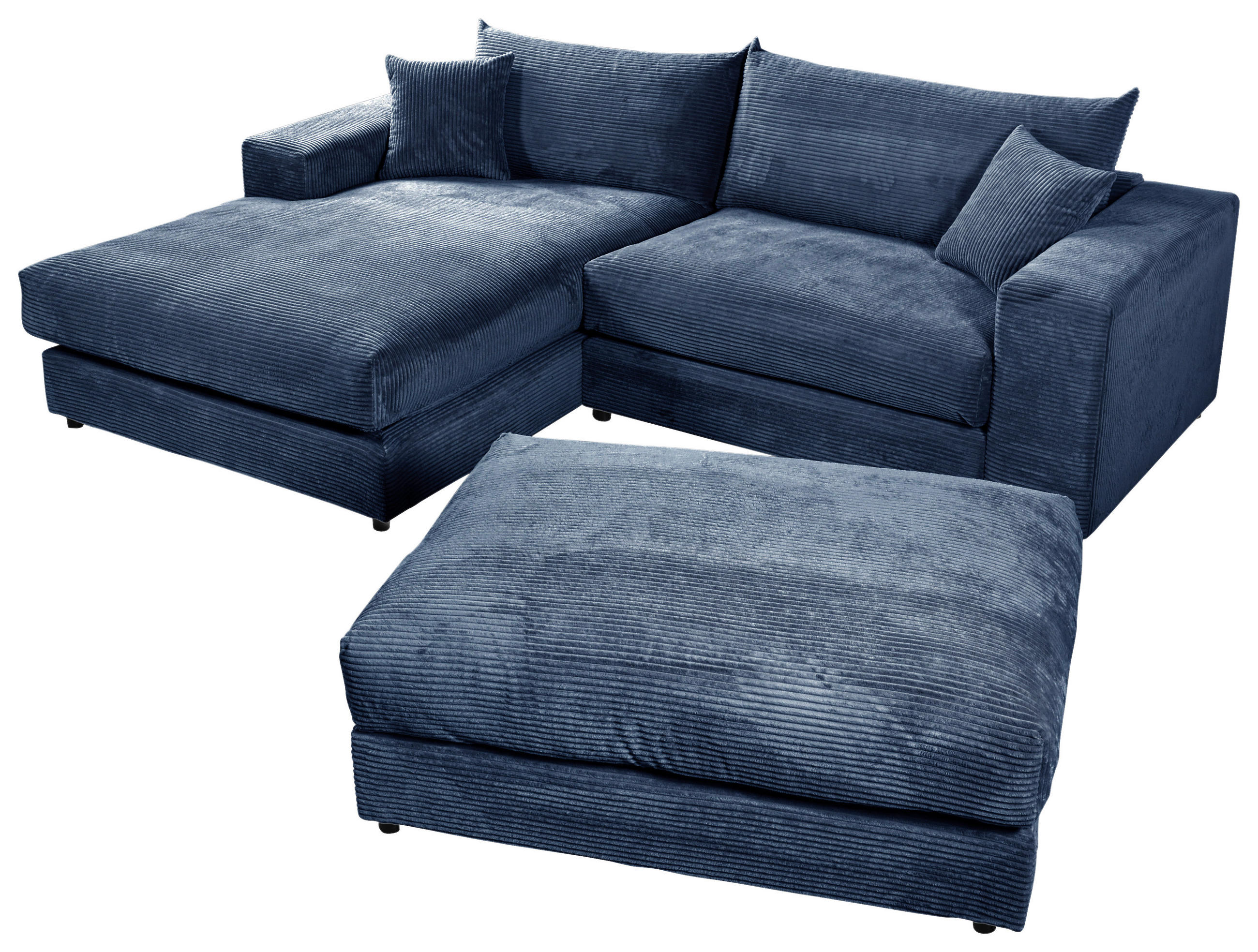 ECKSOFA FUNNY S Blau Cord, Velours  - Blau/Schwarz, Basics, Kunststoff/Textil (180/265cm) - Livetastic