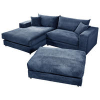 ECKSOFA FUNNY S Blau Cord, Velours  - Blau/Schwarz, Basics, Kunststoff/Textil (180/265cm) - Livetastic