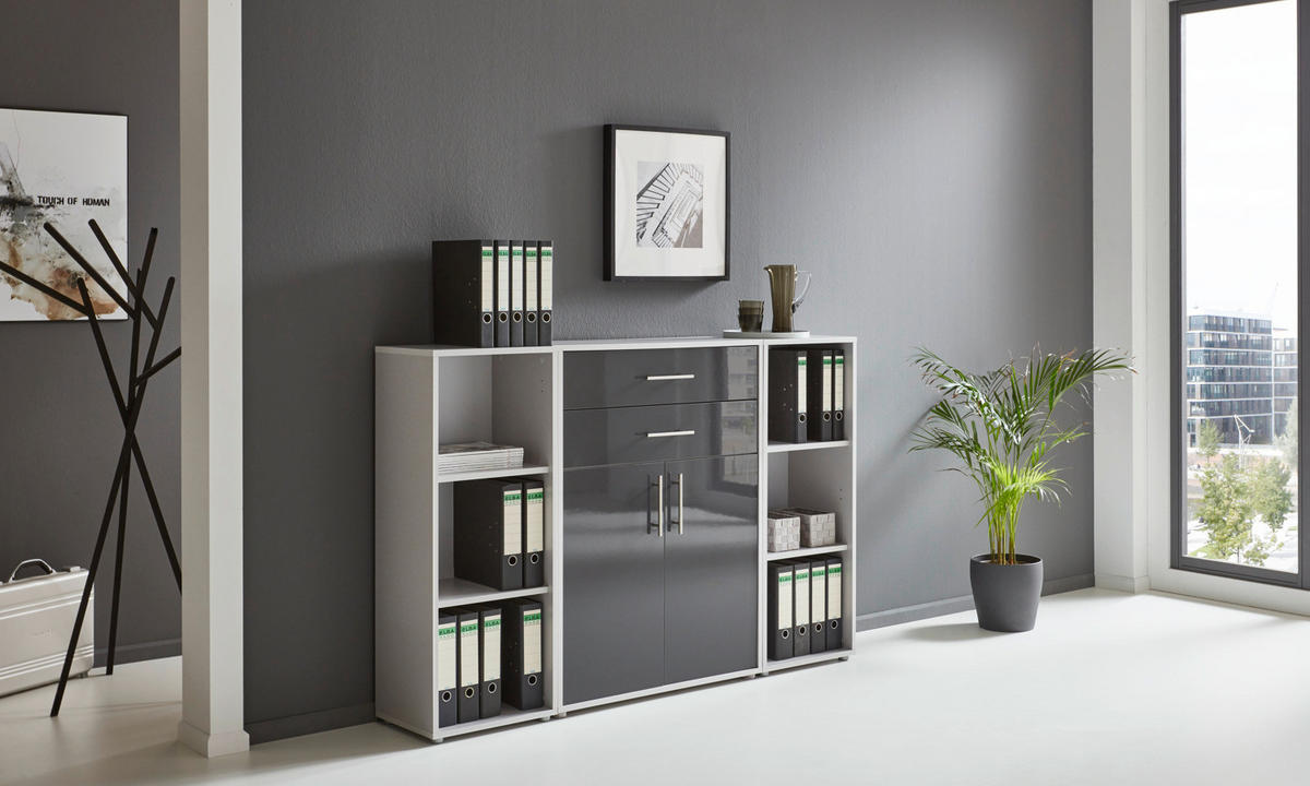 AKTENSCHRANK 172,6/113,6/33 cm  - Anthrazit Hochglanz/Grau, MODERN, Holzwerkstoff (172,6/113,6/33cm) - MID.YOU