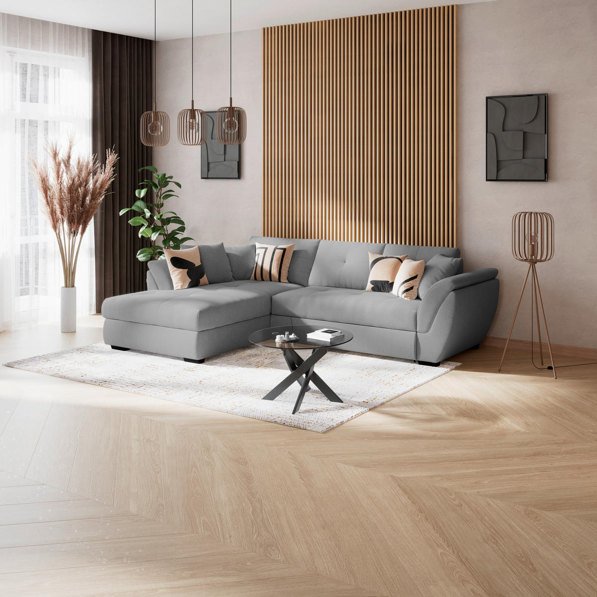 HÖRNSOFFA i mörkgrå  - mörkgrå/svart, Klassisk, textil/plast (187/278cm) - MID.YOU