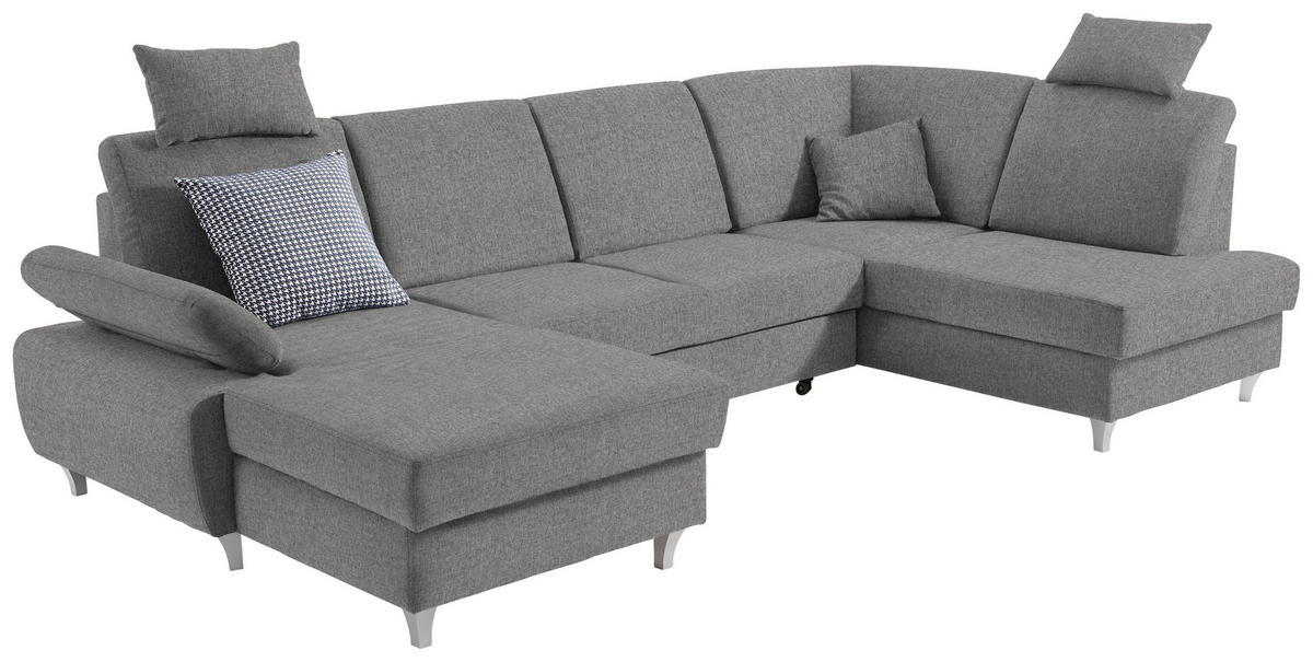 WOHNLANDSCHAFT in Webstoff Grau  - Silberfarben/Grau, Konventionell, Holz/Textil (167/322/186cm) - Cantus