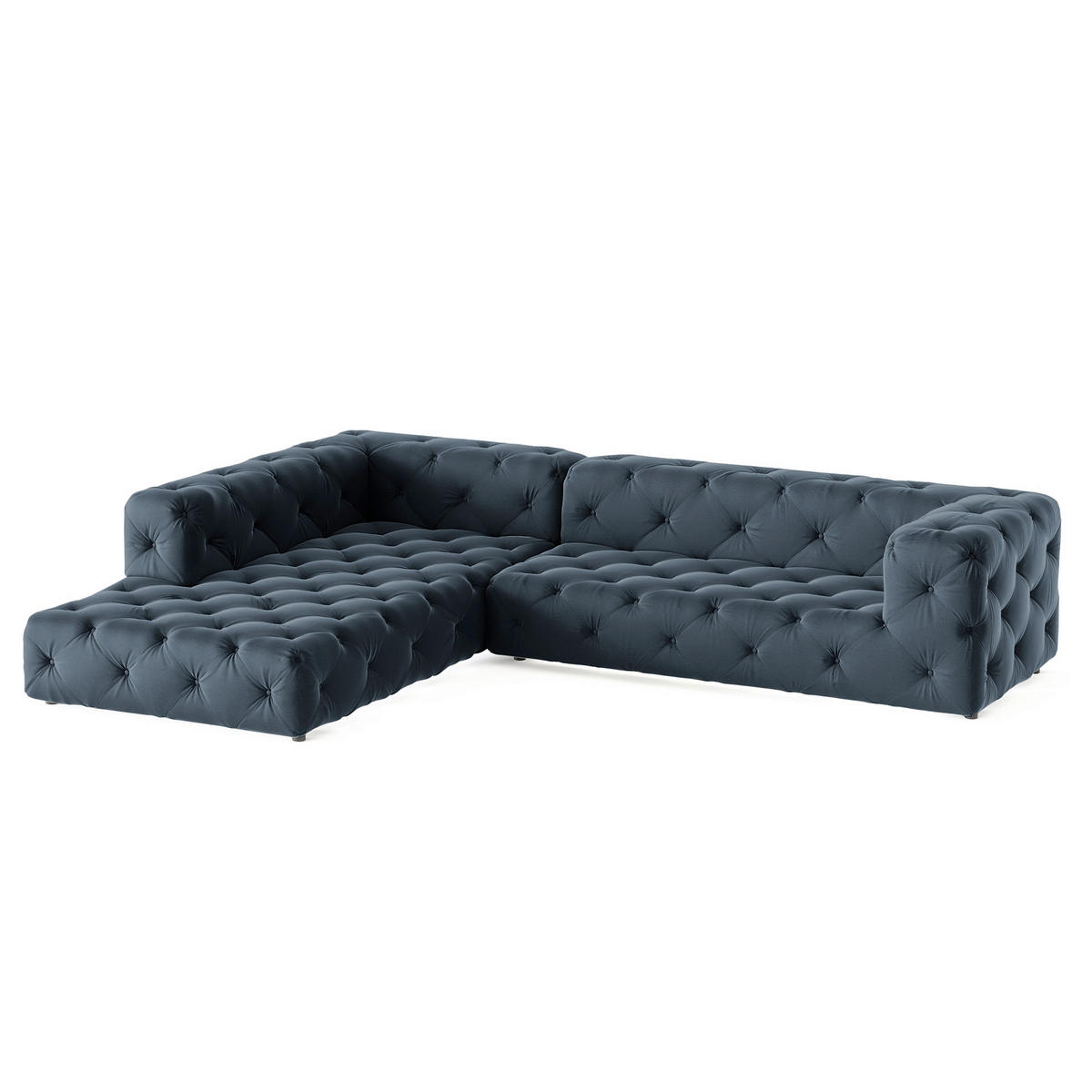 ECKSOFA Samt Dunkelblau  - Schwarz/Dunkelblau, Design, Kunststoff/Textil (228/325cm) - P & B