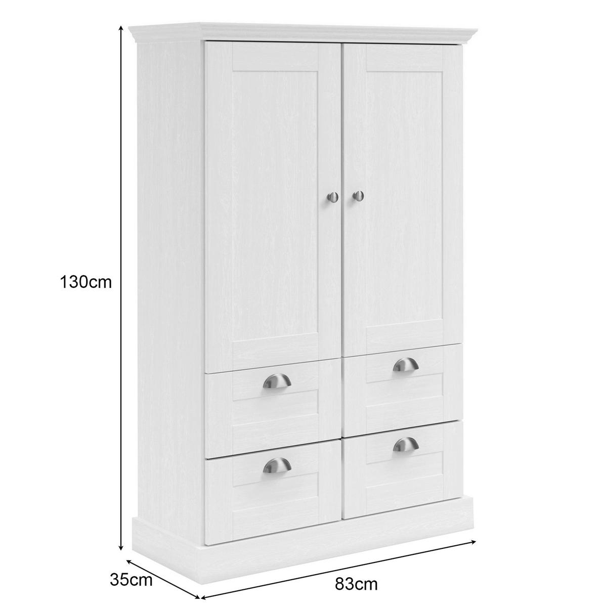 GARDEROBENSCHRANK MURCIA  in 83/130/35 cm  - Silberfarben/Weiß, Design, Holzwerkstoff/Metall (83/130/35cm) - Livetastic
