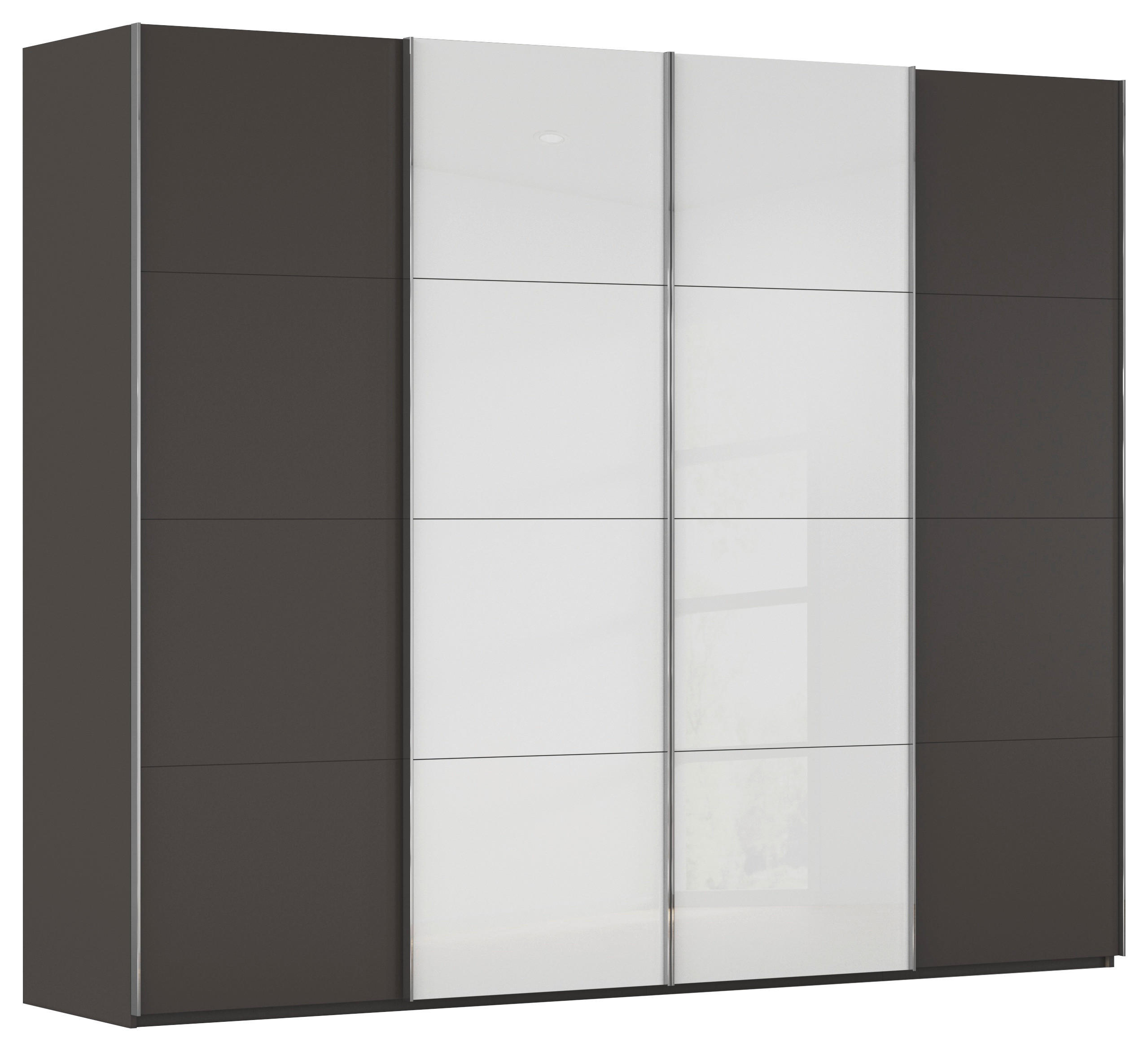 SCHWEBETÜRENSCHRANK 271/223/68 cm 4-türig Graphitfarben, Weiß  - Chromfarben/Graphitfarben, KONVENTIONELL, Glas/Holzwerkstoff (271/223/68cm) - Novel