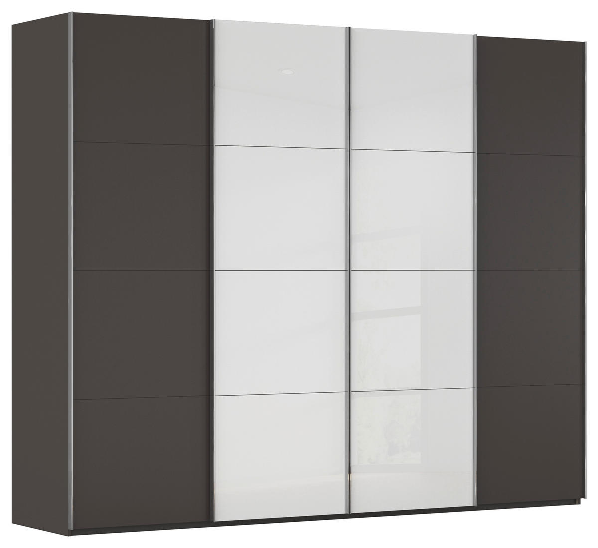 SCHWEBETÜRENSCHRANK 271/223/68 cm 4-türig Graphitfarben, Weiß  - Chromfarben/Graphitfarben, KONVENTIONELL, Glas/Holzwerkstoff (271/223/68cm) - Novel