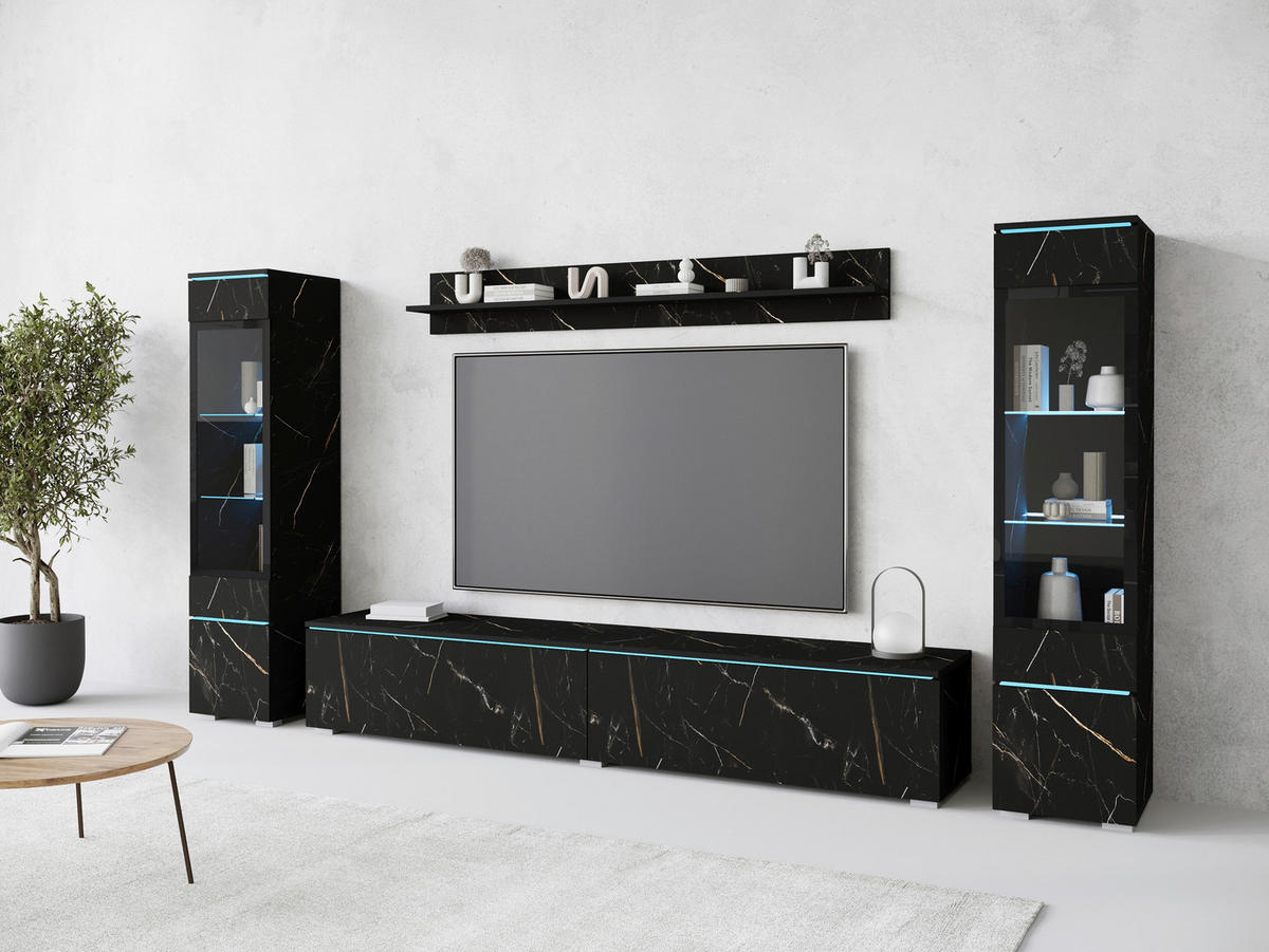 WOHNWAND Vera 4-teilig  in Schieferfarben  240/130/33 cm  - Schieferfarben/Grau, Design, Glas/Holzwerkstoff (240/130/33cm) - Livetastic