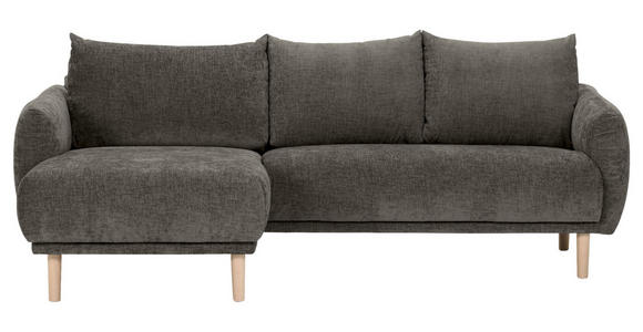ECKSOFA Dunkelgrau Flachgewebe  - Dunkelgrau/Buchefarben, KONVENTIONELL, Holz/Textil (144/230cm) - Carryhome