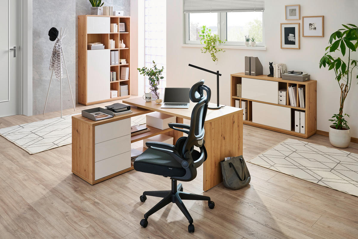 AKTENSCHRANK 139/84/35,5 cm  - Weiss Hochglanz/Eiche Artisan, Design, Holzwerkstoff (139/84/35,5cm) - Stylife