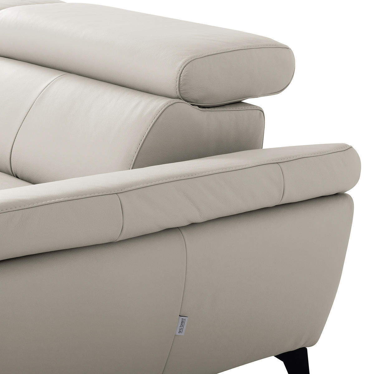 ECKSOFA SONO in Lederlook Echtleder Platinfarben Armteilverstellung, Kopfteilverstellung  252/179 cm  - Platinfarben/Schwarz, Design, Leder/Textil (252/179cm) - Livetastic