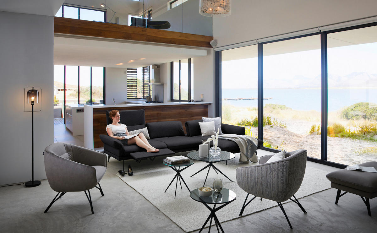 ECKSOFA Posh in Echtleder Anthrazit  308/173 cm  - Anthrazit, Design, Leder/Metall (308/173cm) - Joop!