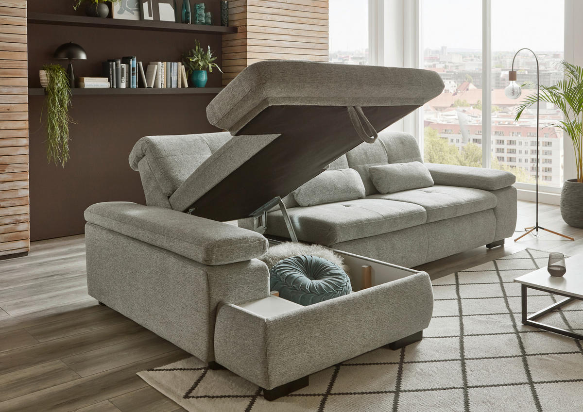 ECKSOFA in Flachgewebe Alufarben  - Schwarz/Alufarben, Design, Textil/Metall (174/297cm) - Beldomo Style