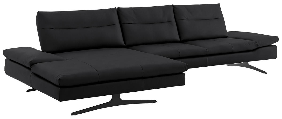 ECKSOFA  in Echtleder Mokka  158/342 cm  - Schwarz/Mokka, MODERN, Leder/Metall (158/342cm) - Chilliano