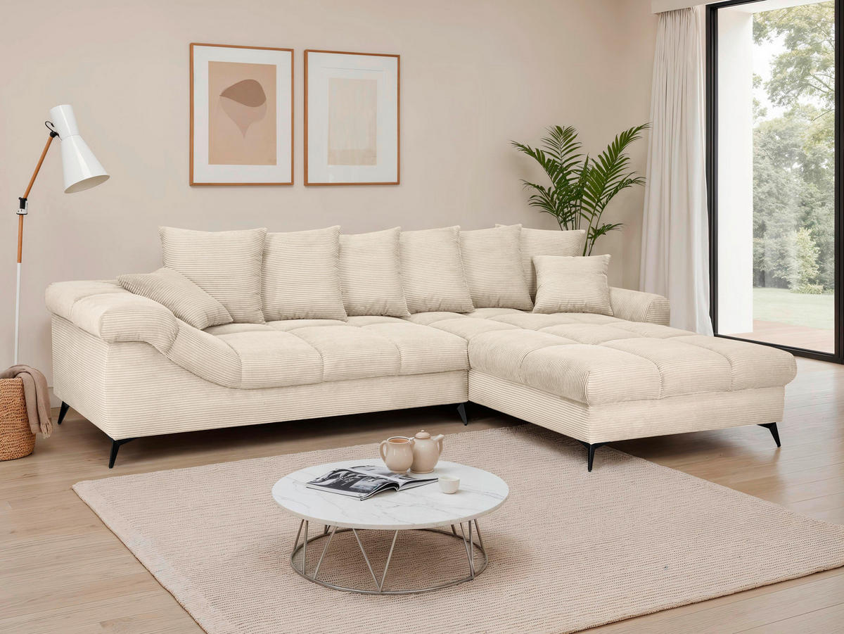 ECKSOFA Naturfarben Cord Rückenkissen, Armlehnenkissen, Rücken echt  - Schwarz/Naturfarben, KONVENTIONELL, Textil/Metall (332/231cm) - Carryhome