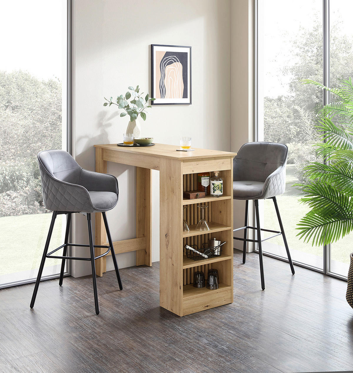 BARTISCH rechteckig Schwarz, Eiche Artisan  - Schwarz/Eiche Artisan, MODERN, Holzwerkstoff (115/50/103cm) - MID.YOU