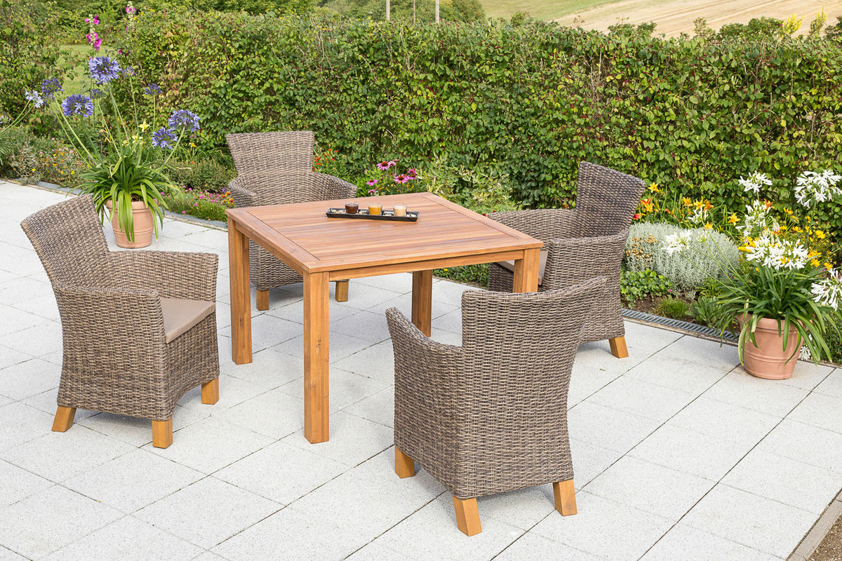 GARTENTISCHGRUPPE  - Naturfarben/Braun, ROMANTIK / LANDHAUS, Holz/Kunststoff - Ambia Garden