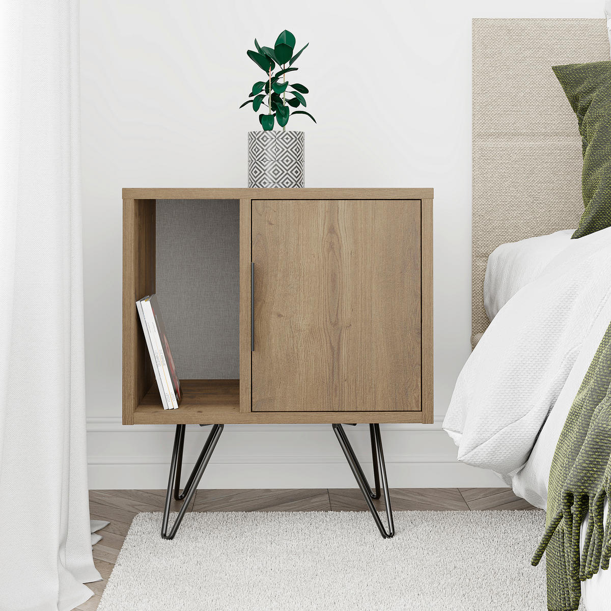 KINDERNACHTSCHRANK 45/50/35 cm  - Eiche dunkel, Design, Holzwerkstoff/Metall (45/50/35cm) - Livetastic
