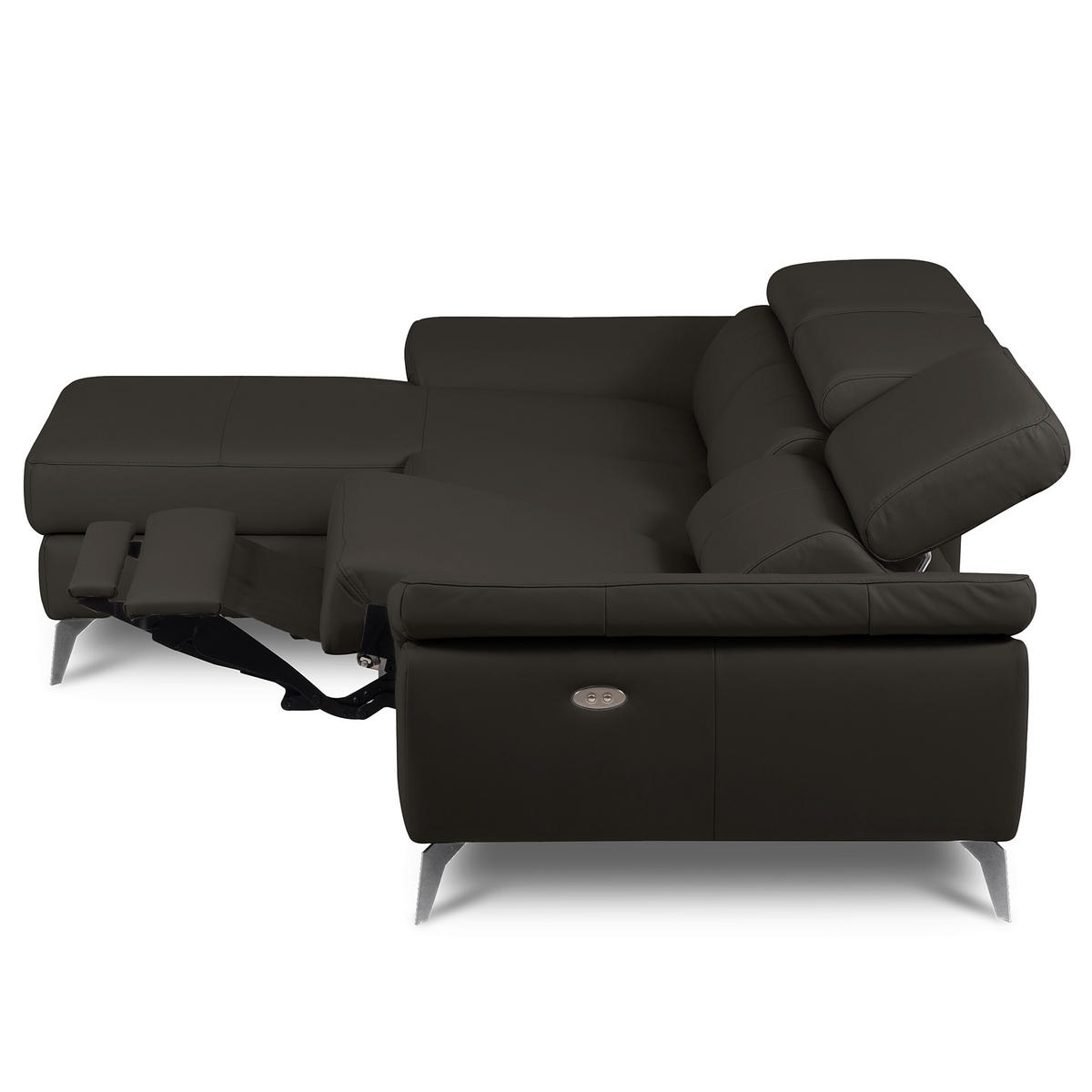 ECKSOFA  in Lederlook Echtleder Dunkelbraun  179/252 cm  - Chromfarben/Dunkelbraun, Design, Leder/Textil (179/252cm) - Livetastic