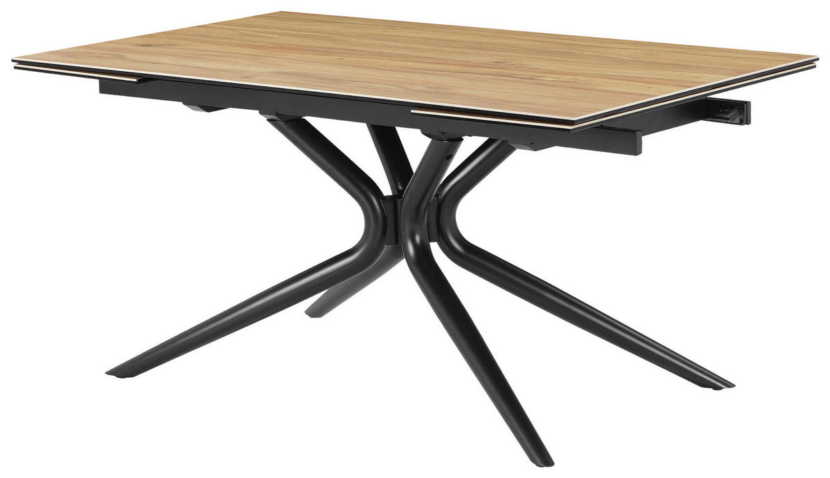 ESSTISCH 160-240/90/76 cm  Metall, Glas, Keramik ausziehbar rechteckig Schwarz, Teakfarben  - Schwarz/Teakfarben, MODERN, Glas/Keramik (160-240/90/76cm) - P & B