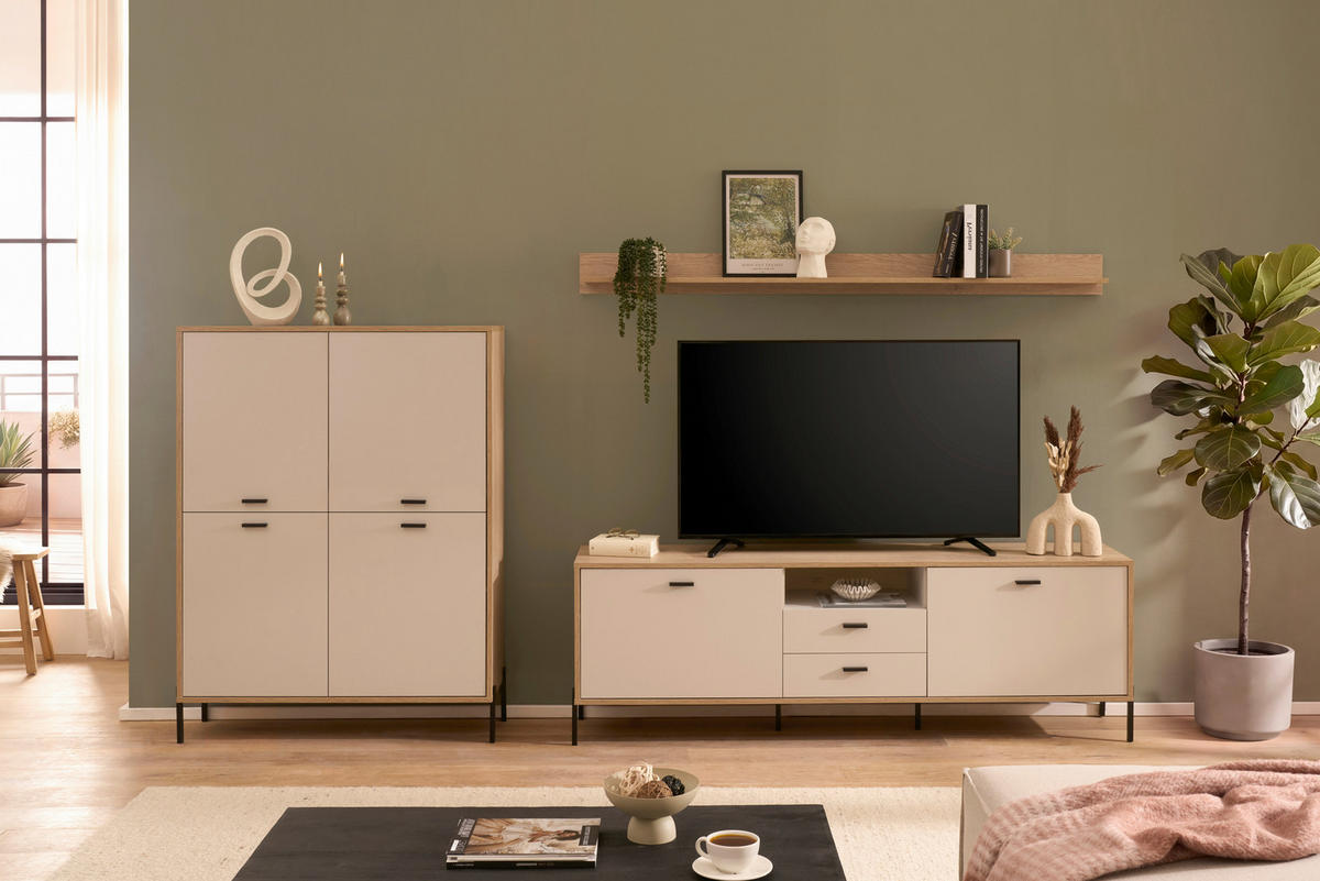 WOHNWAND 3-teilig  in Eichefarben, Kaschmir  320/170/40 cm    - Kaschmir/Eichefarben, Design, Holzwerkstoff/Metall (320/170/40cm) - MID.YOU