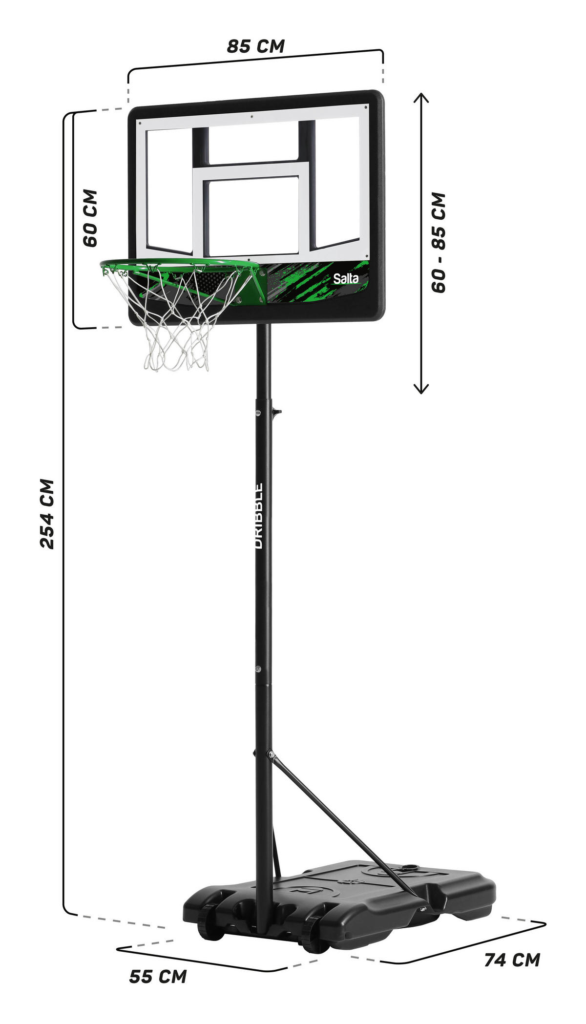 BASKETBALLSTÄNDER - Schwarz/Grün, KONVENTIONELL, Metall (83/204-254/130cm) - Salta