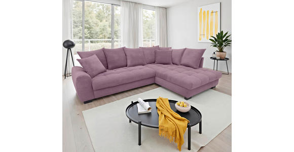 ECKSOFA Lila Cord Rückenkissen, Armlehnenkissen, Bettkasten, Schlaffunktion, Rücken echt, Liegefläche im Originalstoff  - Lila/Schwarz, KONVENTIONELL, Kunststoff/Textil (304/212cm) - Carryhome