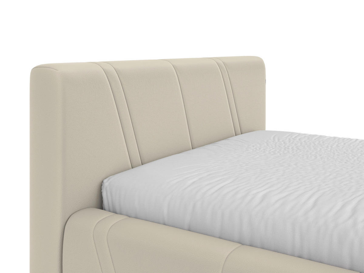 POLSTERBETT 140/200 cm,  in Beige, gepolstertes Kopfteil, Lattenrost, Bettkasten,  - Beige/Schwarz, Design, Holz/Kunststoff (140/200cm) - Chameo