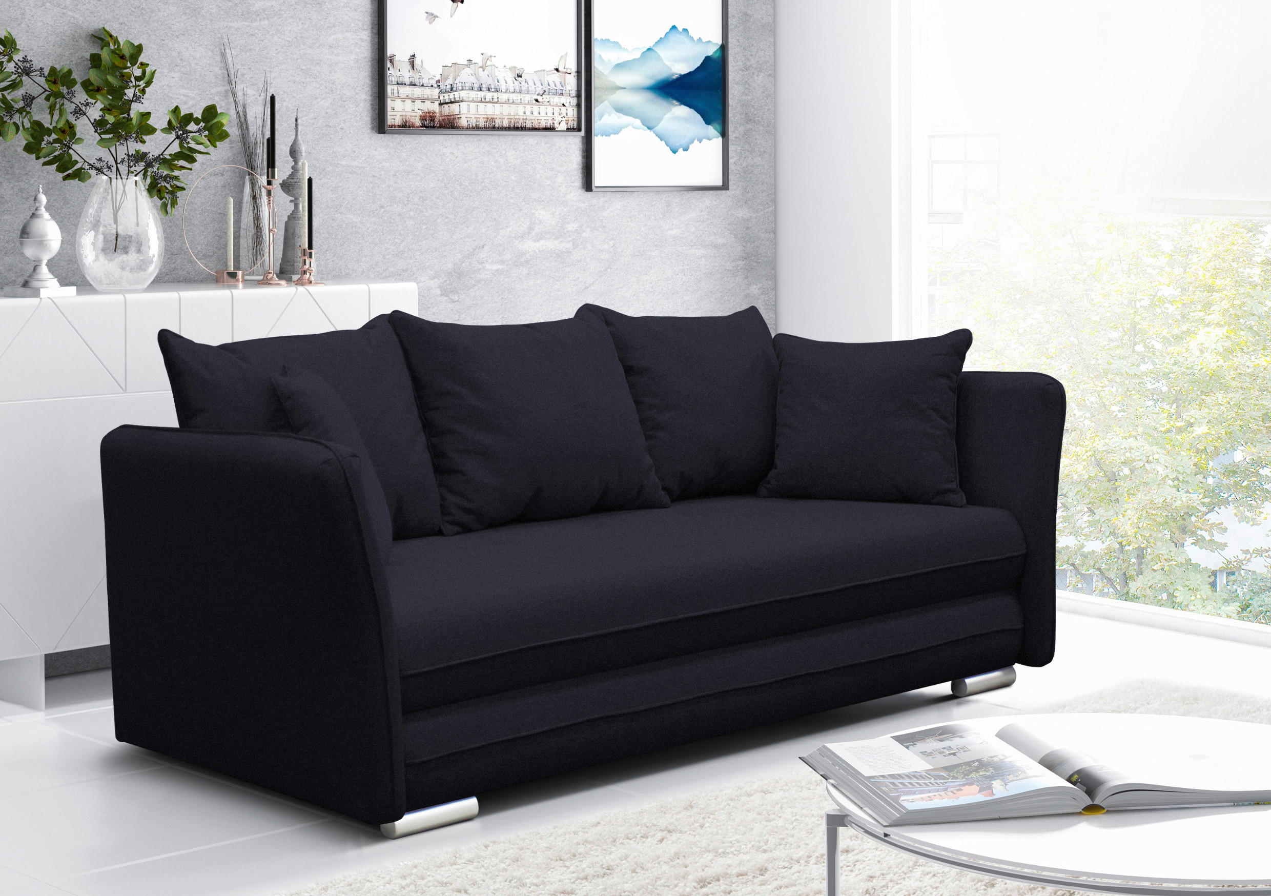 SCHLAFSOFA Webstoff Schwarz  - Silberfarben/Schwarz, Design, Kunststoff/Textil (235/83/106cm) - MID.YOU