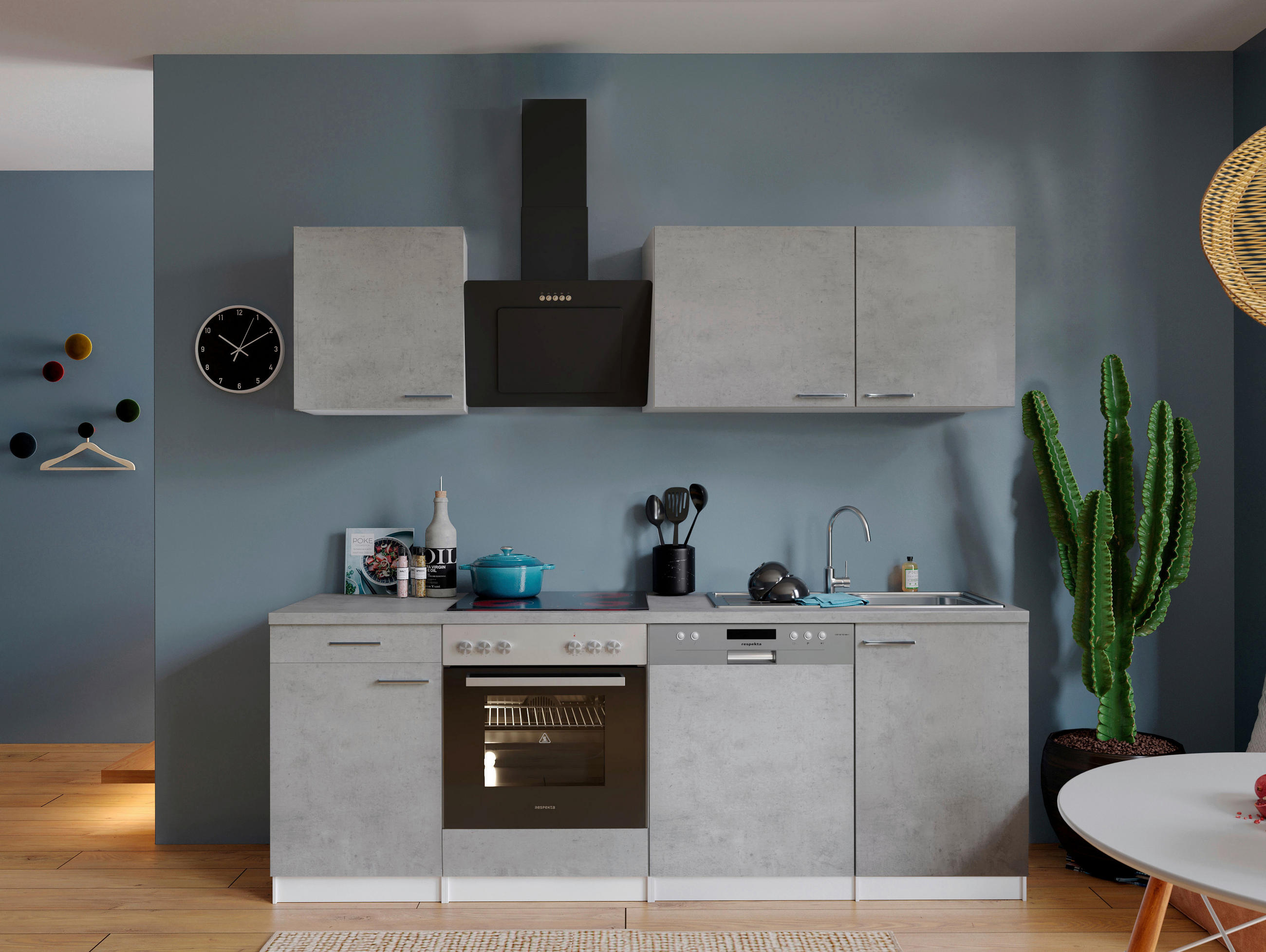 KÜCHENBLOCK 220 cm   in Grau, Weiß  - Edelstahlfarben/Weiß, Basics, Holzwerkstoff/Metall (220cm) - Respekta