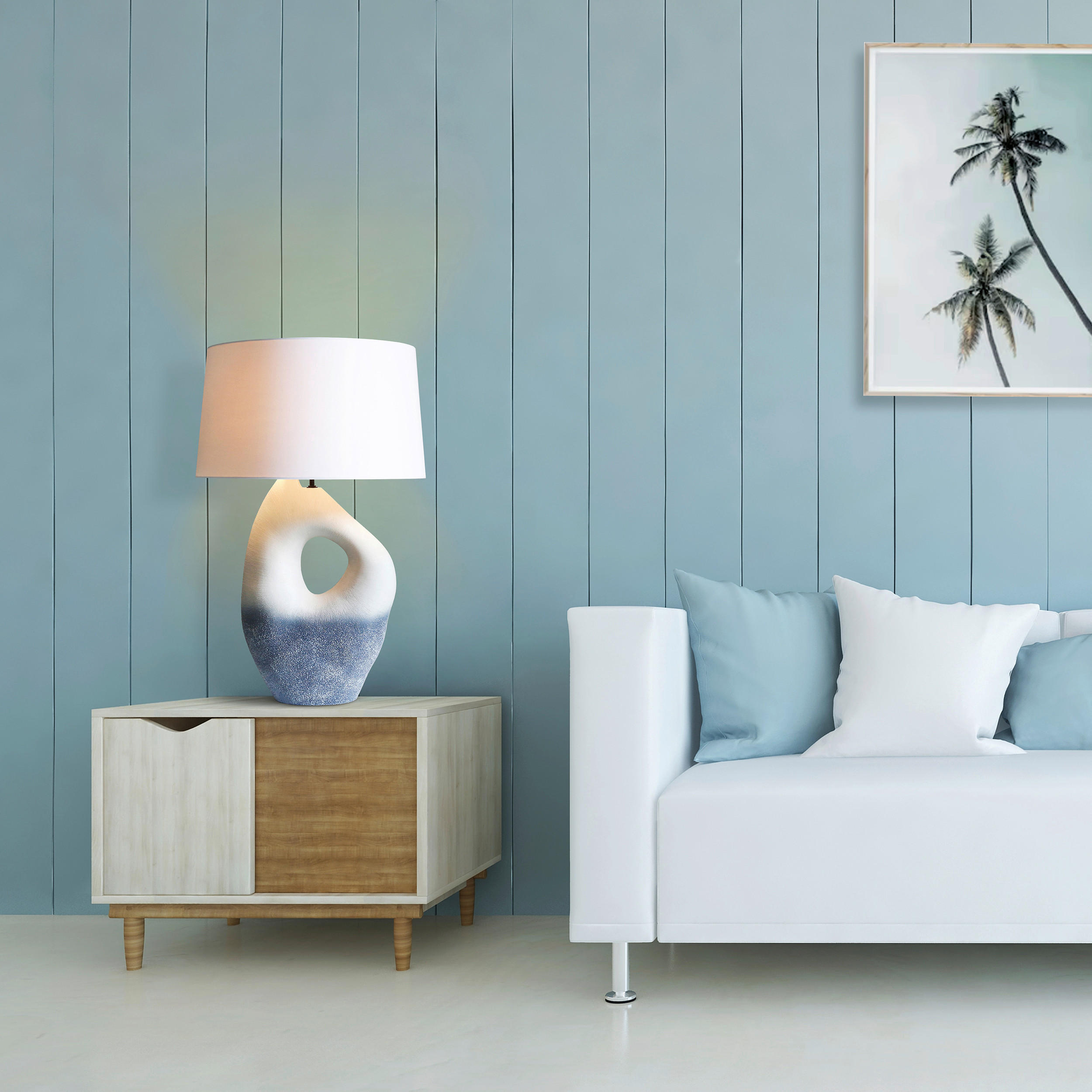 TISCHLEUCHTE 30/69/16 cm   - Blau/Elfenbein, Design, Keramik/Textil (30/69/16cm) - P & B