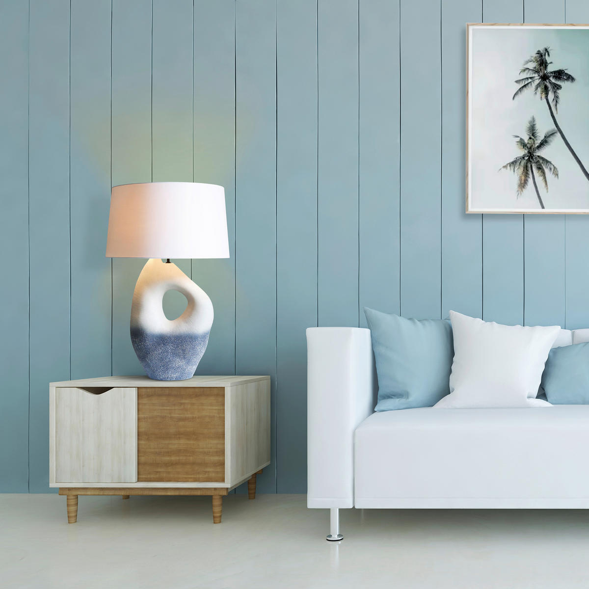 TISCHLEUCHTE 30/69/16 cm   - Blau/Elfenbein, Design, Keramik/Textil (30/69/16cm) - P & B