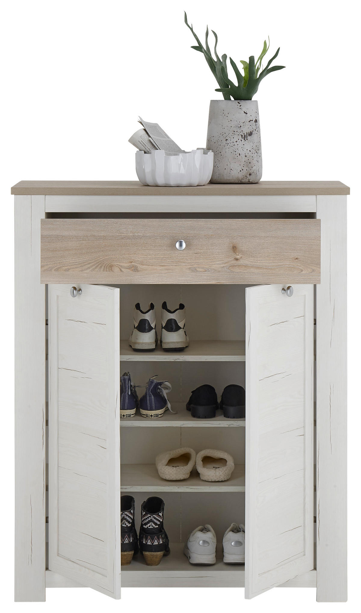 SCHUHSCHRANK  in 98/121/38 cm  - Silberfarben/Weiß, LIFESTYLE, Holzwerkstoff/Kunststoff (98/121/38cm) - MID.YOU