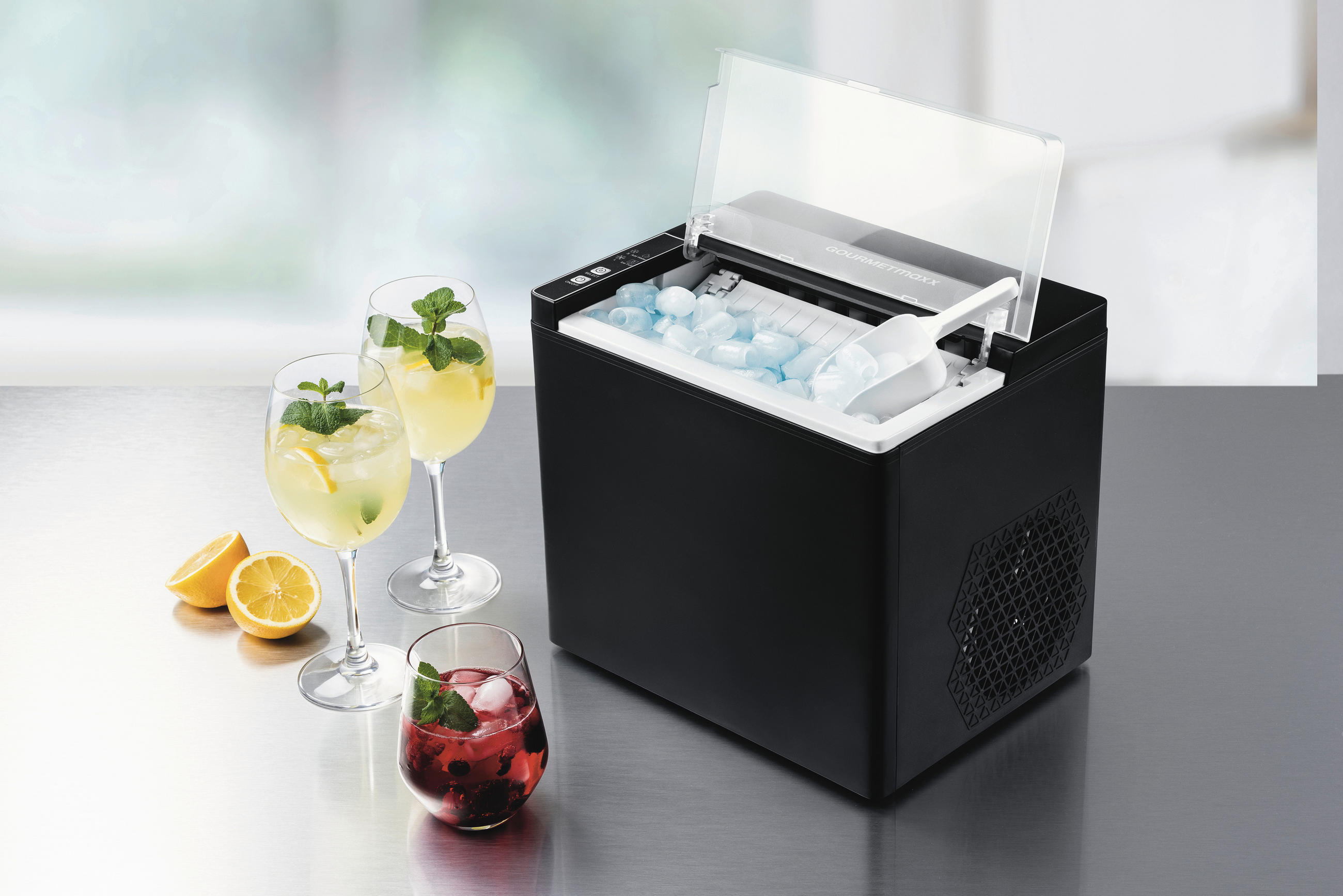 EISWÜRFELMASCHINE GOURMETmaxx  - Schwarz, Basics, Kunststoff/Metall (28,8/25,5/26,2cm) - GOURMETMAXX